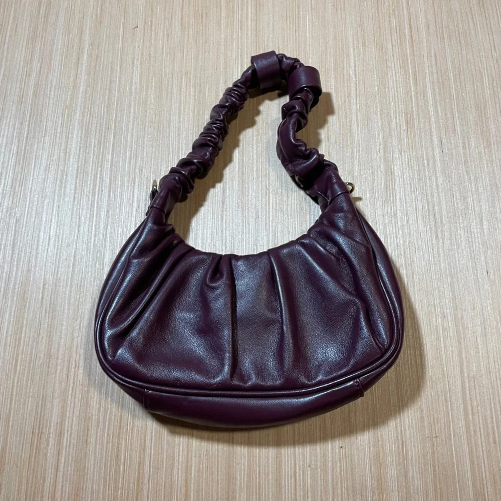 Urban Expressions Hobo Bag Women Burgundy Ruched Vegan Leather Knotted Handle